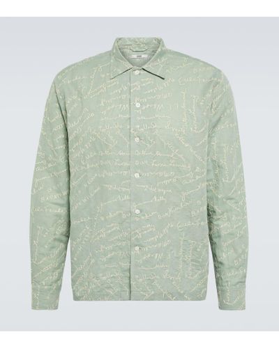 Bode Powder Cotton And Linen Shirt - Green