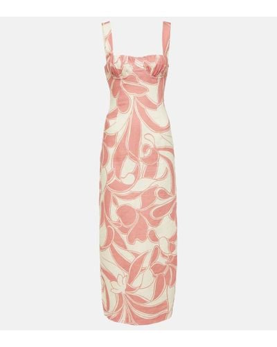 Sir. The Label Belletto Printed Linen Midi Dress - Pink