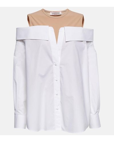 Valentino Chemise en coton a encolure bardot - Blanc