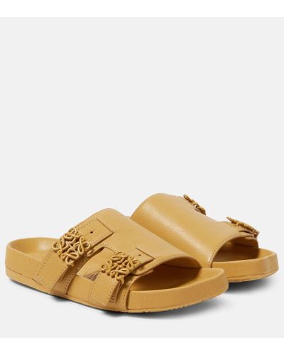 Loewe Ease Leather Slides - Brown