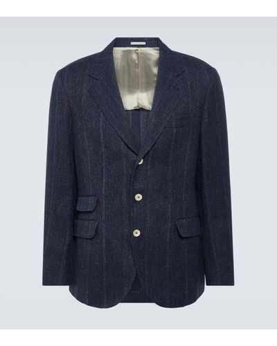 Brunello Cucinelli Blazer en lin, soie et laine et coton - Bleu