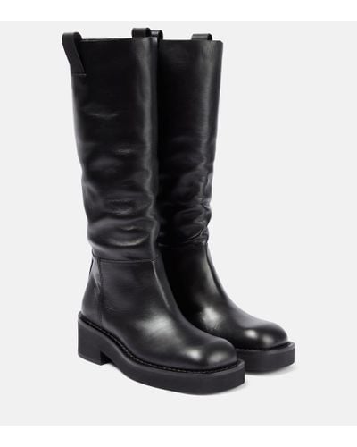 MM6 by Maison Martin Margiela Leather Knee-high Boots - Black