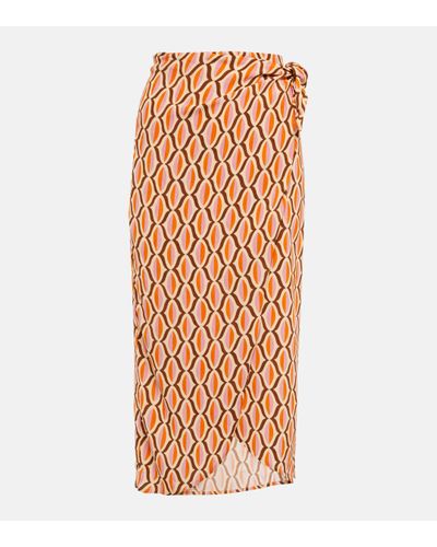 Velvet Alisha Printed Crepe Wrap Skirt - Orange