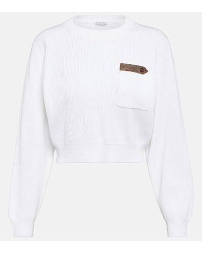 Brunello Cucinelli Cotton Jersey Cropped Sweater - White