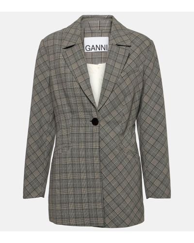 Ganni Checked Blazer - Grey