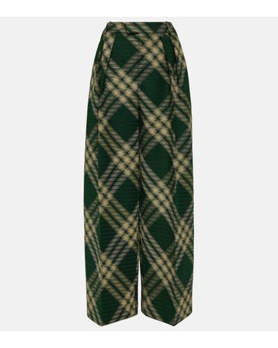 Burberry Checked Wool Twill Wide-leg Trousers - Green
