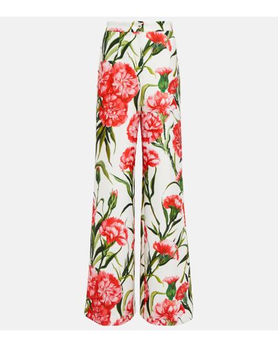Dolce & Gabbana Floral Jersey Wide-leg Trousers - Red