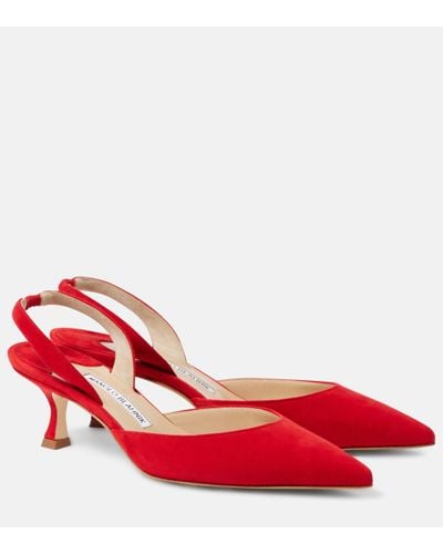 Manolo Blahnik Carolyne Gala Val Suede Slingback Court Shoes - Red