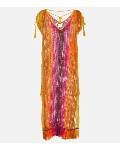 Anna Kosturova Striped Crochet Midi Dress - Orange