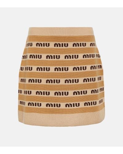 Miu Miu Minigonna in lana vergine con logo - Neutro