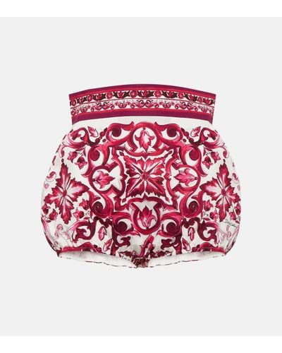 Dolce & Gabbana Majolica Cotton Shorts - Red