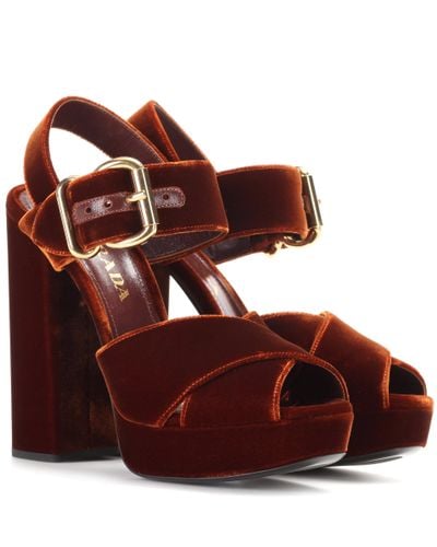Prada Velvet Platform Sandals - Brown