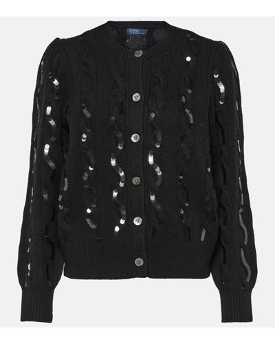 Polo Ralph Lauren Sequined Wool And Cashmere Cardigan - Black