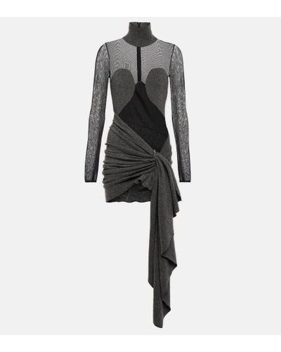 Alaïa Mesh And Wool Draped Minidress - Black