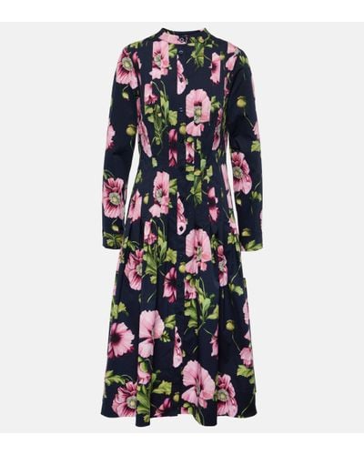 Oscar de la Renta Floral Cotton-blend Midi Dress - Multicolour