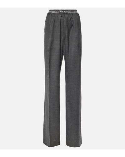 Miu Miu Pantalon a taille basse en laine - Gris