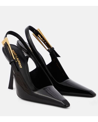 Saint Laurent Lee Patent Leather Slingback Court Shoes - Black