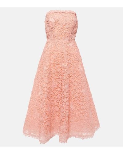Carolina Herrera Strapless Guipure Lace Midi Dress - Pink