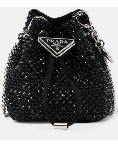 Prada Bucket-Bag Mini aus Satin mit Kristallen - Schwarz