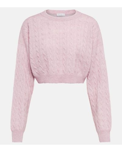Brunello Cucinelli Cable-knit Alpaca Wool And Cotton Cropped Sweater - Pink