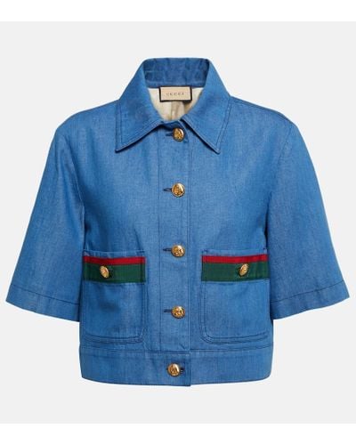 Gucci Camisa cropped en denim - Azul