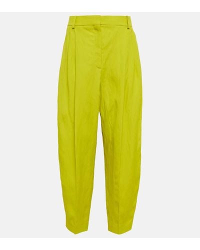Stella McCartney Pantalones en mezcla de lino plisados - Amarillo