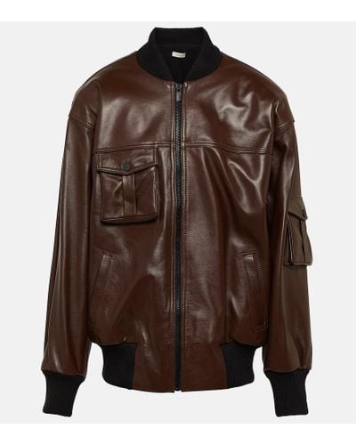 The Mannei Le Mans Leather Varsity Jacket - Brown