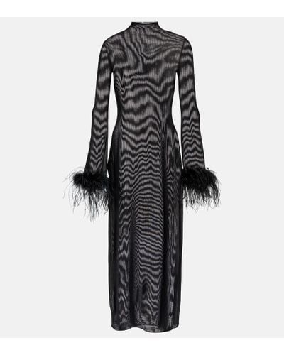 Oséree Lumiere Plumage Midi Dress - Black