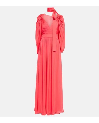 Elie Saab Silk Pleated Gown - Red