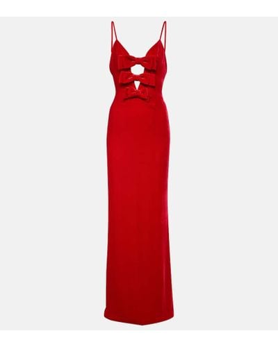 Alessandra Rich Bow-detail Velvet Gown - Red