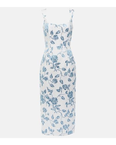 Markarian Floral Linen Midi Dress - Blue
