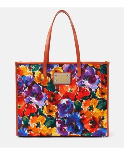 Dolce & Gabbana Large Floral Canvas Shopper - Red