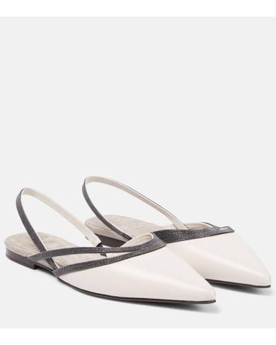 Brunello Cucinelli Leather Slingback Ballet Flats - White