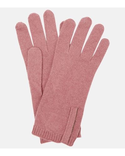 Brunello Cucinelli Embellished Cashmere Knit Gloves - Pink