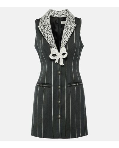 Alessandra Rich Pinstripe Wool-blend Minidress - Black