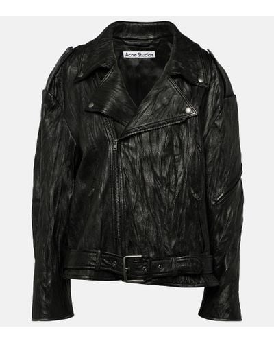 Acne Studios Linor Oversized Belted Leather Jacket - Black