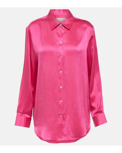 Asceno London Silk Charmeuse Pajama Shirt - Pink