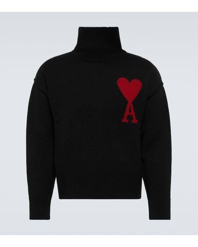 Ami Paris Ami De Coeur Wool Turtleneck Sweater - Black