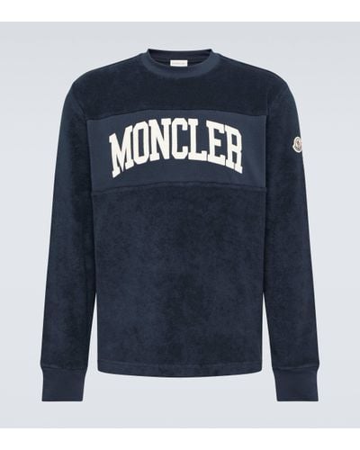 Moncler Sweat-shirt brode en coton - Bleu