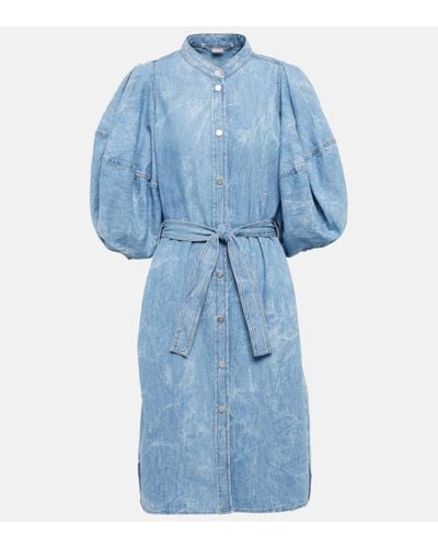 Stella McCartney Puff-sleeve Denim Shirt Dress - Blue