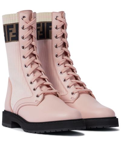 Fendi Rockoko Leather Combat Boots - Pink