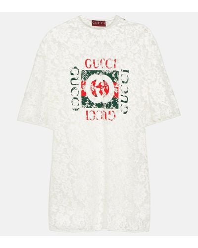 Gucci Top de encaje floral con GG - Blanco