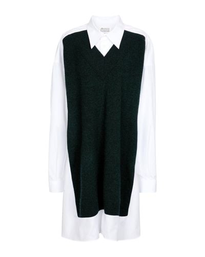 Maison Margiela Robe chemise en coton et laine - Noir