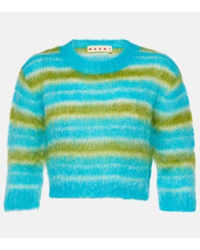 Marni Pullover cropped in misto mohair a righe - Blu