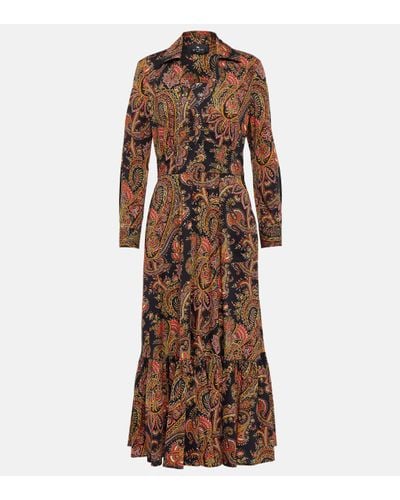 Etro Paisley Cotton Midi Dress - Brown