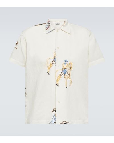 Bode Embroidered Linen And Cotton Shirt - White