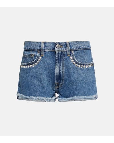 7 For All Mankind Shorts di jeans con cristalli - Blu