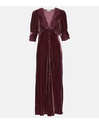 RIXO London Robe longue en velours et dentelle - Violet