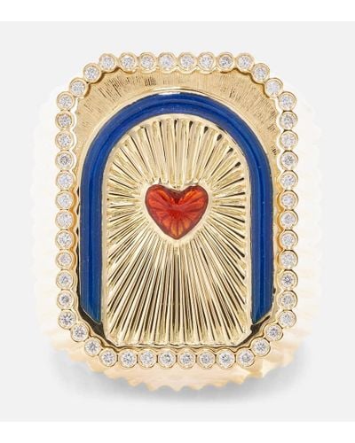 Marie Lichtenberg Ring Heart Mini Scap aus 18kt Gelbgold mit Emaille und Diamanten - Mettallic