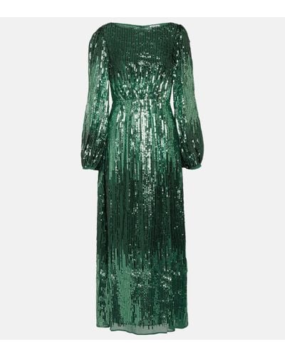 RIXO London Coco Sequined Maxi Dress - Green